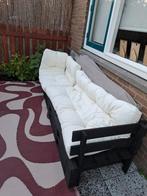 Zwarte pallet bank 3/4 persoons inclusief losse kussens, Tuin en Terras, Tuinbanken, Ophalen, Zo goed als nieuw, Hout