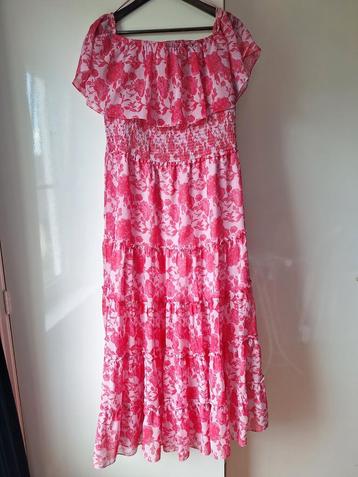 Miljuska Maxi Jurk - Roze Bloemen, Carmen Model, Maat 42 beschikbaar voor biedingen
