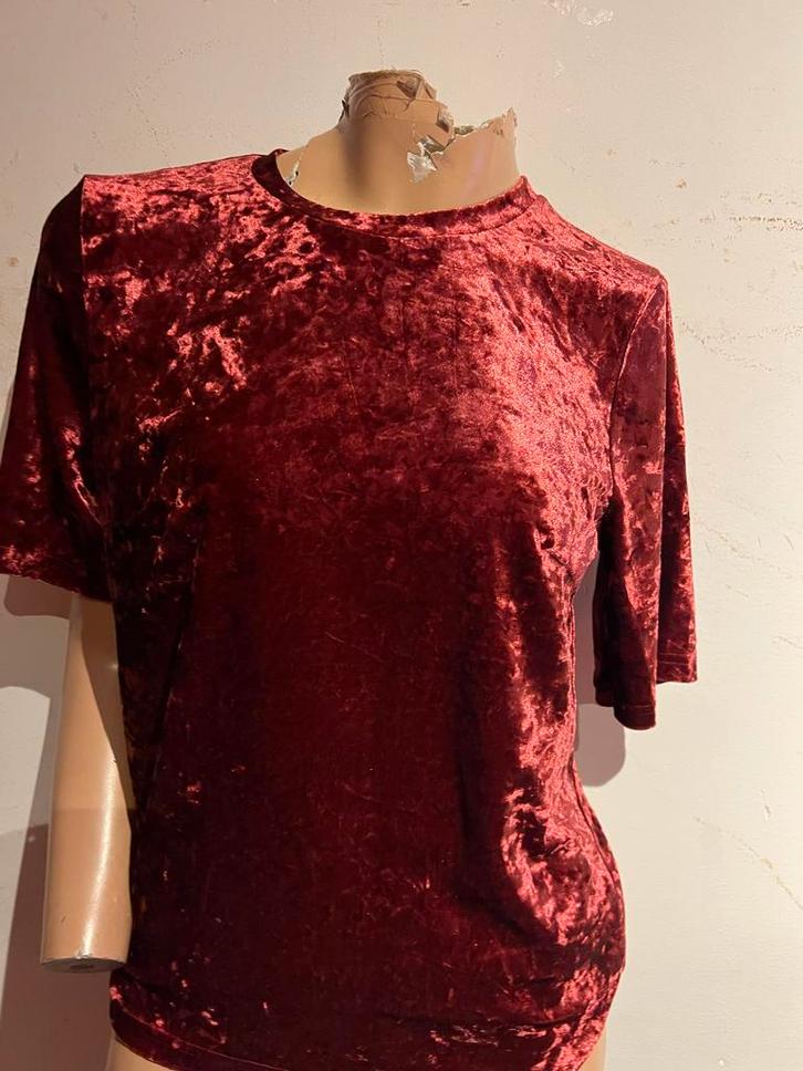 RUT & CIRCLE Velours Shirt - Maat S - ZGAN, Kleding | Dames, T-shirts, Zo goed als nieuw, Maat 36 (S), Rood, Korte mouw, Ophalen of Verzenden
