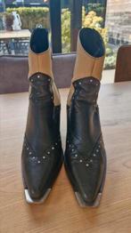 BRONX New-Kole Studs leren cowboy enkellaarzen zwart/camel., Bronx, Zwart, Lage of Enkellaarzen, Ophalen of Verzenden
