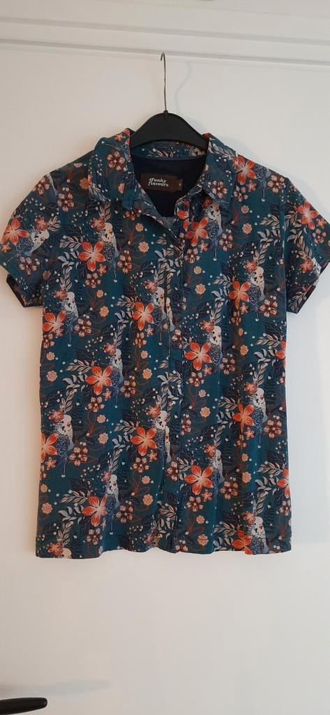 Blauw shirt met kanaries 4FUNKYFLAVOURS maat M, Kleding | Dames, Tops, Gedragen, Maat 38/40 (M), Blauw, Korte mouw, Ophalen of Verzenden