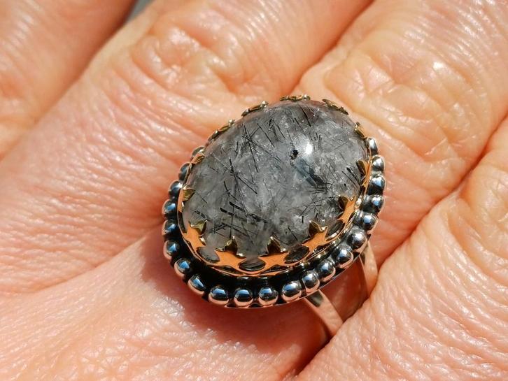 Vanoli 925 zilveren ring met toermalijn kwarts maat 18, Sieraden, Tassen en Uiterlijk, Ringen, Nieuw, Dame, 18 tot 19, Grijs, Zilver