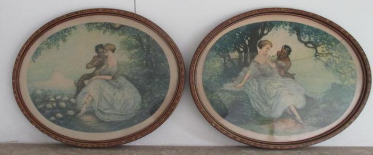 twee art deco lithos jongedame met sater Lambrecht Icart, Antiek en Kunst, Curiosa en Brocante, Ophalen