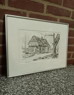 Tekening "boerenhoeve" van F. Kuiper in aluminium lijst, Antiek en Kunst, Ophalen of Verzenden