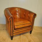 Schapenleren clubfauteuil met knopen, Huis en Inrichting, Fauteuils, Ophalen, Gebruikt, 75 tot 100 cm, Leer