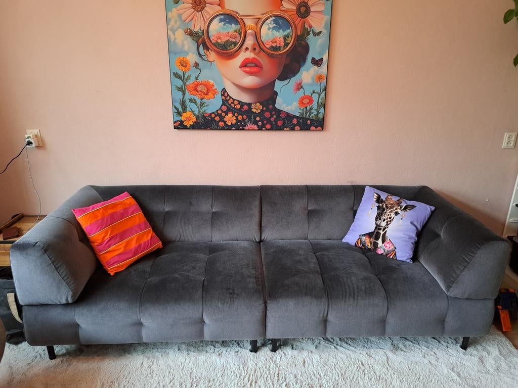 WOOOD Lloyd 4-Zits Bank - Velvet - blauw - Nieuwstaat!, Ophalen, Nieuw, 75 tot 100 cm, Rechte bank