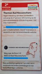 Thermen  Bad Nieuweschans 2e persoon 50% korting, Tickets en Kaartjes, Drie personen of meer, Kortingsbon, Spa of Sauna