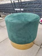 Groene Velvet Poef met Gouden Basis, Huis en Inrichting, Hout, Minder dan 50 cm, Rond, Minder dan 50 cm