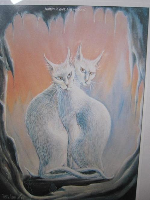 2 SIAMESE KATTEN, Mooie gekl Prent SYLVIA SCHEEN, Verzamelen, Foto's en Prenten, Gebruikt, Overige onderwerpen, Voor 1940, Ophalen