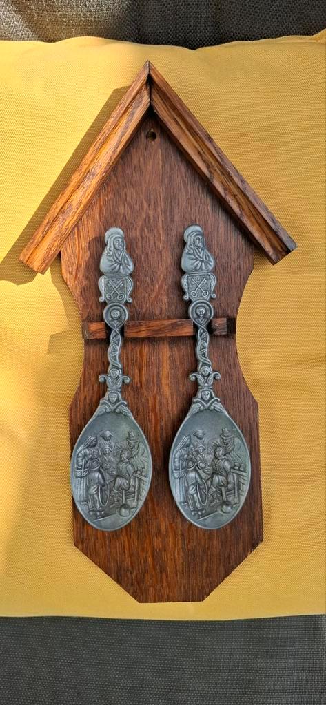 Houten Lepelrekje met Tinnen Lepels, Antiek en Kunst, Antiek | Tin, Ophalen of Verzenden