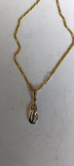 14 karaat Figaro halsketting 14 karaat hanger met diamanten, Ophalen of Verzenden, Zo goed als nieuw, Goud