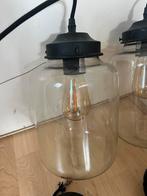 2 IKEA hangLampen Rookglas Zwarte Fitting, Huis en Inrichting, Lampen | Hanglampen, Ophalen, Gebruikt, Glas, Minder dan 50 cm
