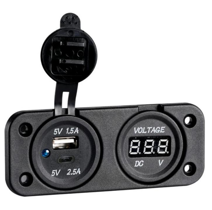 Digitale voltmeter + dubbele USB A-C Stopcontact, Caravans en Kamperen, Camper-accessoires, Nieuw, Ophalen of Verzenden