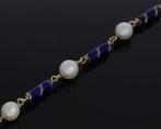 14k gouden dames armband blauw emaille schakel parel vintage, Sieraden, Tassen en Uiterlijk, Antieke sieraden, Ophalen of Verzenden