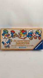 De Sportieve Smurfen, vintage houten puzzels in doos. 7B14