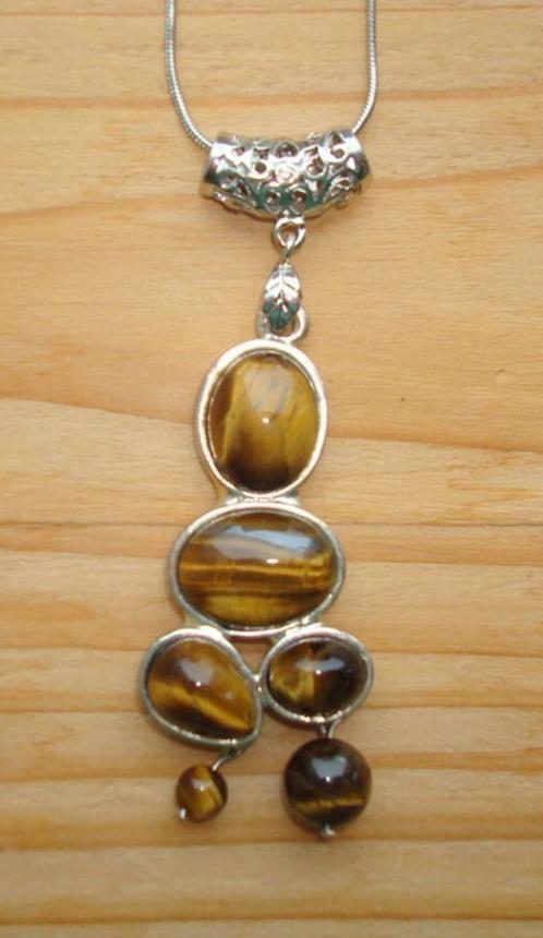 SALE: Ketting met grote hanger van tijgeroog, Sieraden, Tassen en Uiterlijk, Kettingen, Nieuw, Steen of Mineraal, Bruin, Met edelsteen