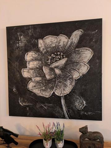 Schilderij bloem 2D canvas zwart wit beschikbaar voor biedingen