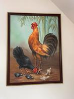 Schilderij op doek van statige haan, kip en kuikens., Antiek en Kunst, Kunst | Schilderijen | Klassiek, Ophalen