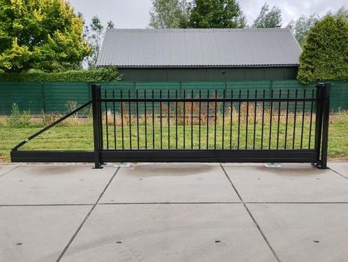 Nieuwe (Elektrische) Vrijdragende Schuifpoort Zwart 400x150, Tuin en Terras, Tuinhekken en Hekwerk, Nieuw, Spijlenhekwerk, IJzer