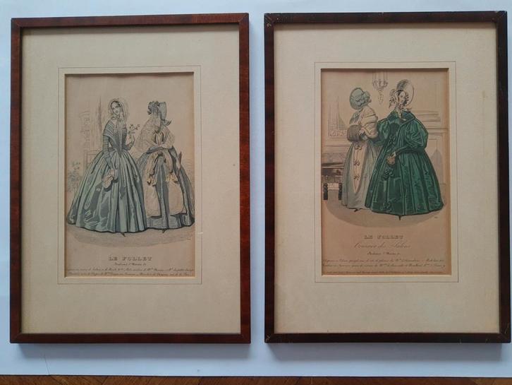 Twee Ingelijste Prenten "Le Follet", Antiek en Kunst, Kunst | Etsen en Gravures, Ophalen