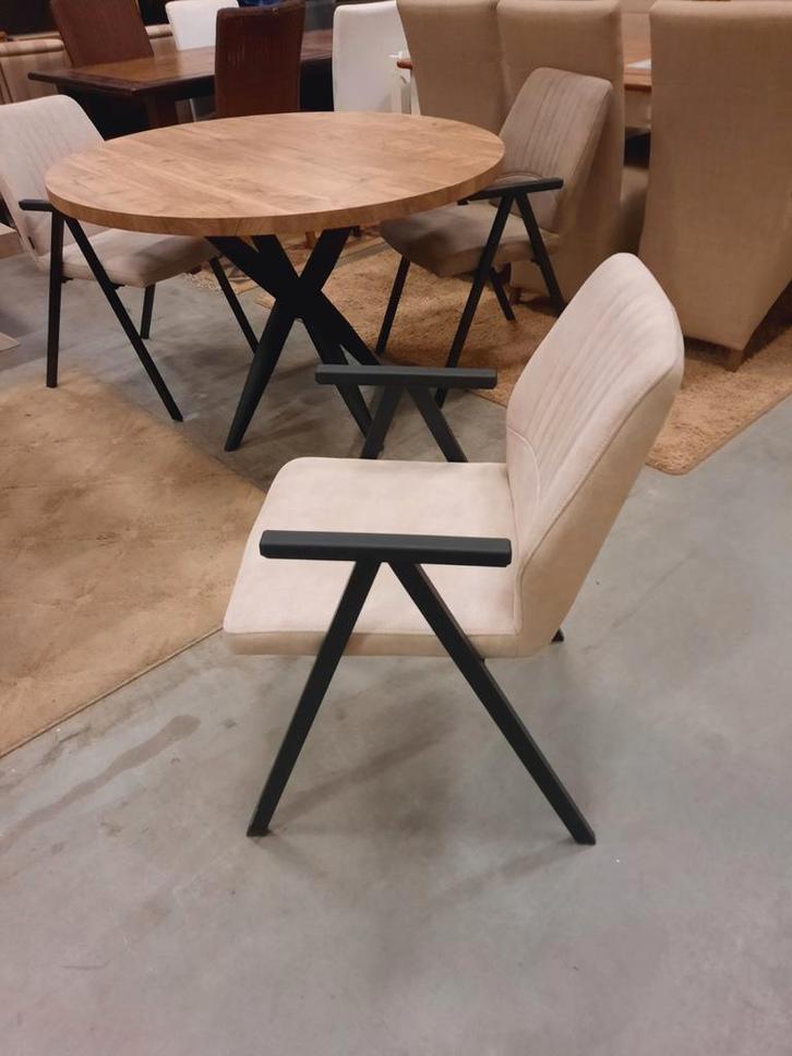 3 eetkamerstoelen MXsofa met microsoft beige bekleding, Huis en Inrichting, Stoelen, Gebruikt, Drie, Overige kleuren, Ophalen