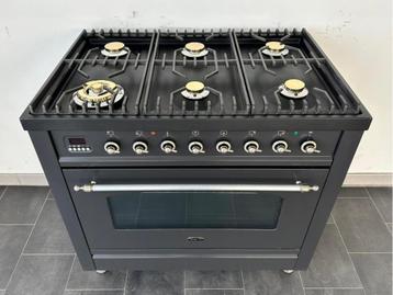  Luxe Fornuis Boretti 90cm antraciet 6 + rvs pits 1 oven beschikbaar voor biedingen