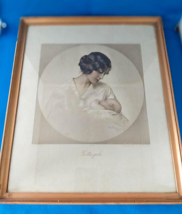 Oude prent 'Gottesgabe' door Marie Pischon, 1914, Antiek en Kunst, Kunst | Tekeningen en Foto's, Ophalen of Verzenden