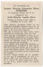 Luitenant Jacques Snijders 1935 Geleen + 1960 Franeker, Verzamelen, Bidprentjes en Rouwkaarten, Verzenden, Bidprentje