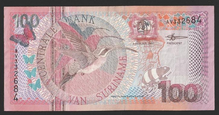 100 gld 2000 suriname AV 332684 mooi exemplaar, Postzegels en Munten, Bankbiljetten | Amerika, Ophalen of Verzenden