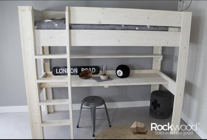 Rockwood Hoogslaper - Blank Hout, Huis en Inrichting, Slaapkamer | Bedden, Gebruikt, Eenpersoons, 90 cm, 200 cm, Hout, Overige kleuren