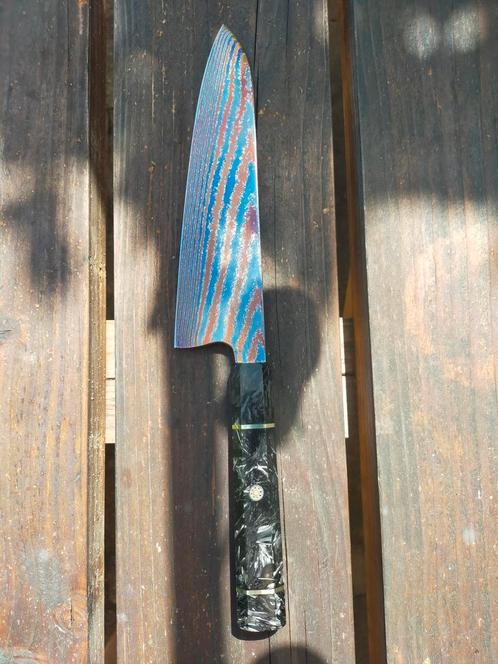 Titanium damascus santoku mes forged carbon handvat, Verzamelen, Militaria | Algemeen, Overige soorten, Mes of Dolk, Azië, Ophalen of Verzenden