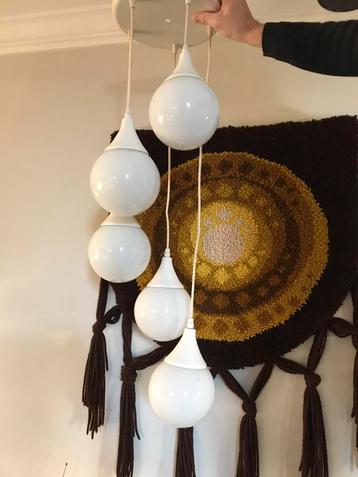 Zeldzame vintage Cascade hanglamp, spage age, 5 bollampen beschikbaar voor biedingen