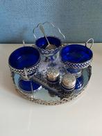 Vintage Dienblad met Kobalt Blauw Glas, Huis en Inrichting, Ophalen of Verzenden