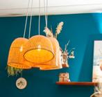 Hanglamp vijf 5 lampen rotan riet dimbaar Maison du Monde, Huis en Inrichting, Ophalen, Zo goed als nieuw, Minder dan 50 cm
