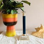 Vintage verzilverde kandelaar donkerblauw tussenstuk, Verzenden, Overige materialen