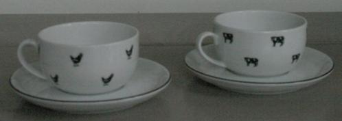 Kop en schotels: collection maison d'orange (kippen, koeien), Huis en Inrichting, Keuken | Servies, Zo goed als nieuw, Kop(pen) en/of Schotel(s)