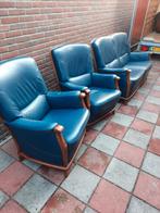 Leder kersenhouten bankstel, Ophalen, Zo goed als nieuw, 75 tot 100 cm, Leer