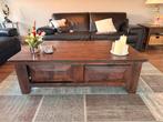 Zware koloniaalse salontafel met opbergruimte, Gebruikt, 100 tot 150 cm, Teakhout, Ophalen of Verzenden