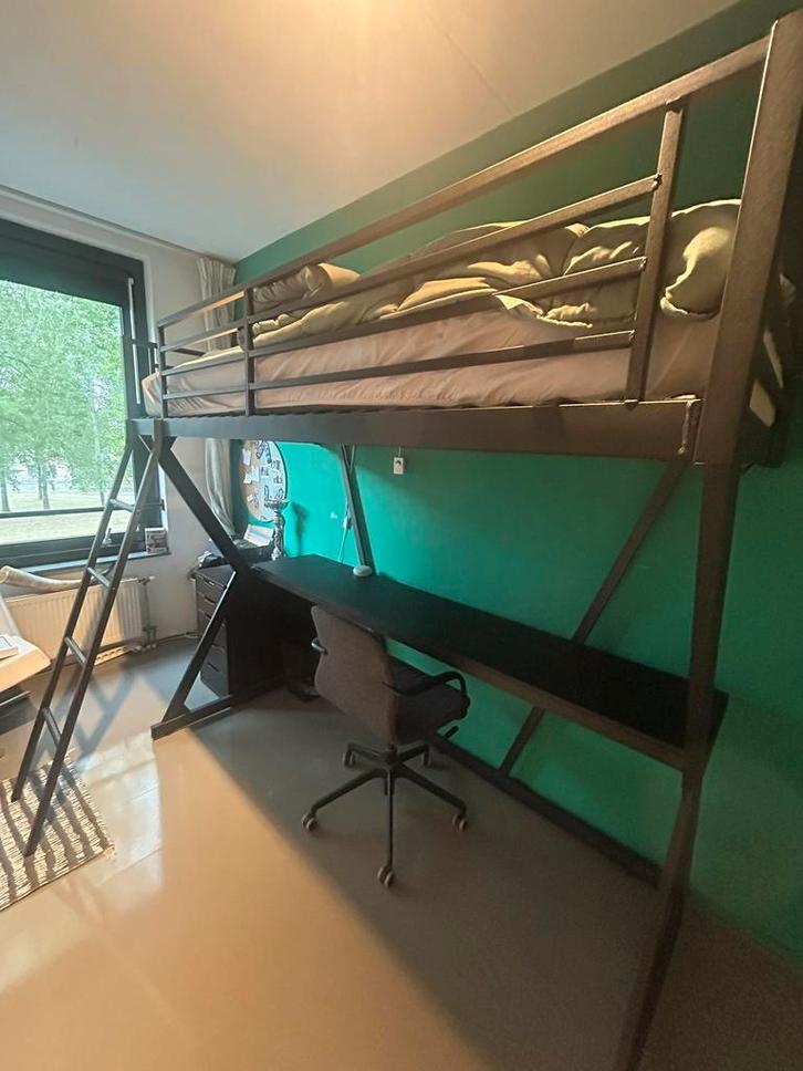 Zwart metalen hoogslaper Mike, Huis en Inrichting, Slaapkamer | Stapelbedden en Hoogslapers, Zo goed als nieuw, Hoogslaper, 90 cm