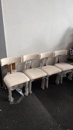 6 x eetkamerstoelen Japandi walnoot met Teddy boucle stof, Huis en Inrichting, Stoelen, Ophalen, Wit, Zo goed als nieuw, Stof