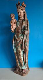 Madonna- Marie met Kind- antiek houten beeld, Antiek en Kunst, Ophalen of Verzenden