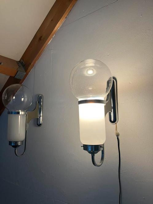 Vintage set Italiaans design wandlampen uit de jaren 50/60, Huis en Inrichting, Lampen | Wandlampen, Gebruikt, Glas, Ophalen of Verzenden
