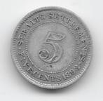 Straits Settlements 5 cents 1893 KM# 10, Verzenden, Zuidoost-Azië, Losse munt, Zilver