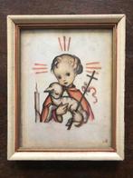 Vintage Religieuze Hummel Prent met Jongen en Lam, Verzamelen, Ophalen of Verzenden, Voor 1940, Gebruikt, Kind