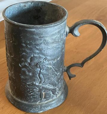 Oude Duitse tinnen beker ca. 1880 jachtvoorstelling beschikbaar voor biedingen