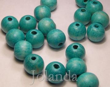 0345 Turquoise Houten Kralen (12 mm) beschikbaar voor biedingen