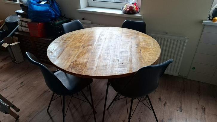 Kick Collection ronde eettafel, mangohout, Huis en Inrichting, Tafels | Eettafels, Zo goed als nieuw, 100 tot 150 cm, Vier personen