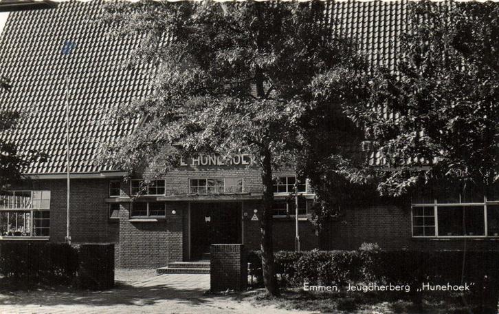 Emmen, Jeugdherberg Hunehoek - 1959 gelopen, Verzamelen, Ansichtkaarten | Nederland, Gelopen, Drenthe, Voor 1920, Ophalen of Verzenden