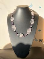 Rozenkwarts amethist bergkristal gouden driehoek uniek SALE, Sieraden, Tassen en Uiterlijk, Kettingen, Paars, Nieuw, Ophalen of Verzenden