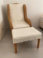 Rieten stoel met teddy stof, Huis en Inrichting, Stoelen, Ophalen, Bruin, Zo goed als nieuw, Riet of Rotan